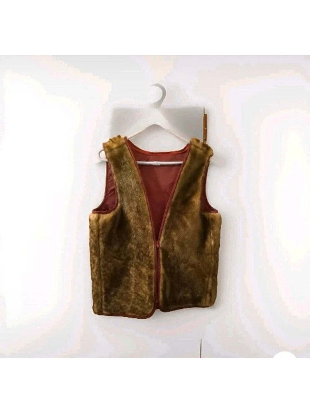 Terry Lewis Studio Toronto Faux Fur Reversible Vest XS Brown Burgundy